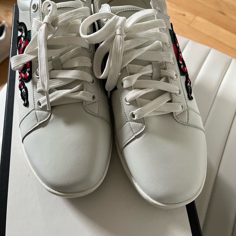 Gucci White Sneakers with Red and Black Accents